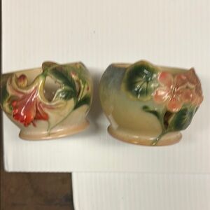 2 vintage Floral Ceramic dish- Cream and Green “Franz”